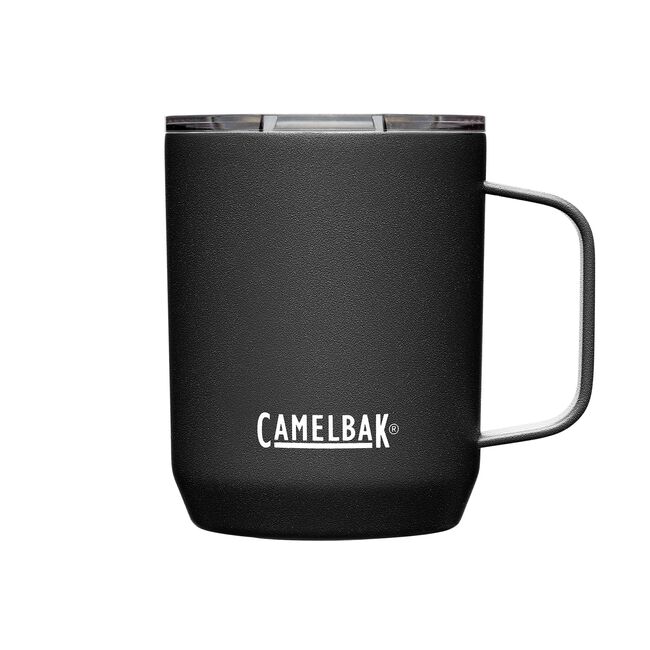 Hike, camping concept. Thermos and aluminum mug hot drink with