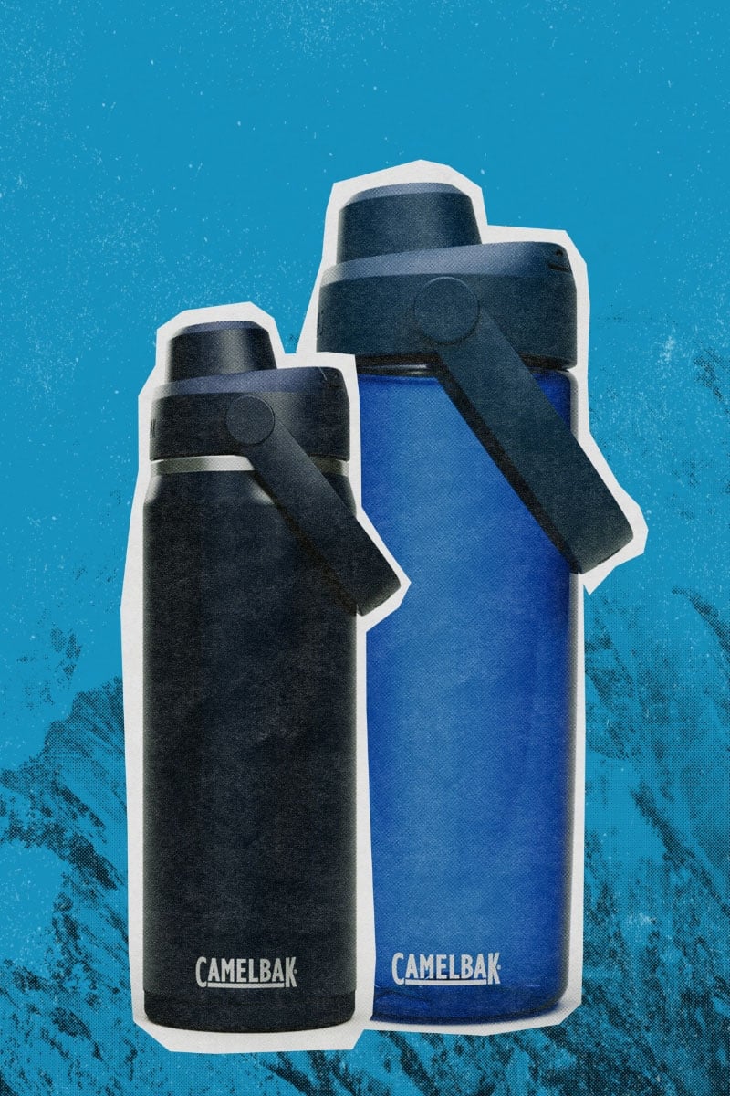 two blue thrive bottles on a blue mountain background